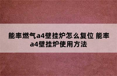 能率燃气a4壁挂炉怎么复位 能率a4壁挂炉使用方法